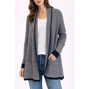 Croft & Barrow Women's Cardigan Medium Navy White Striped Open Front Casual Knit